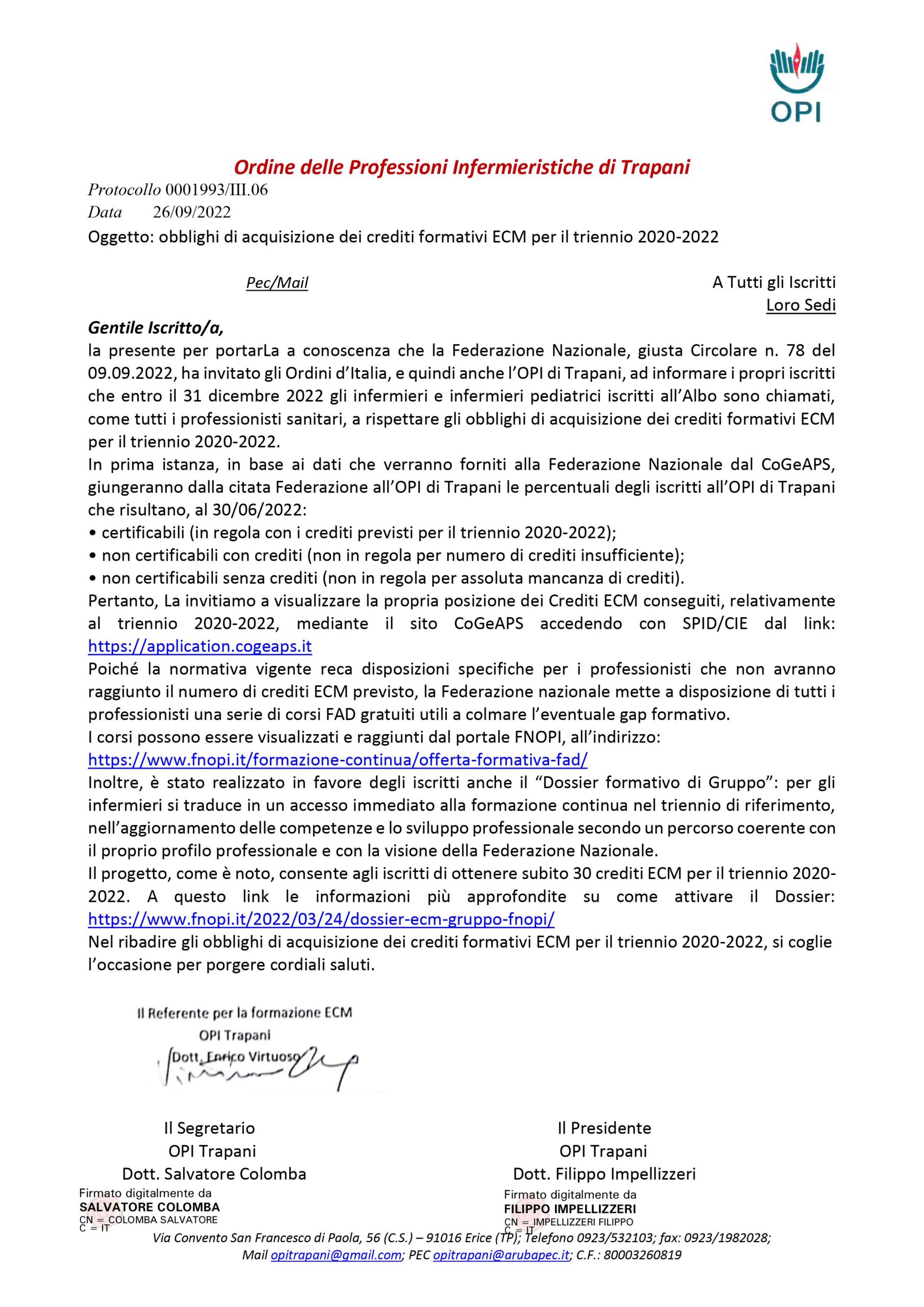 obblighi di acquisizione dei crediti formativi ECM per il triennio 2020-2022